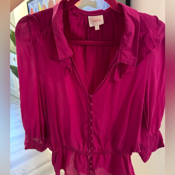 Parker Fushia 100% Silk Blouse - Picture 1 of 6